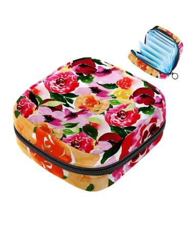 Women's napkins-storage bag tropical red flowers menstrual cup portable women's bandages storage bags female menstruation first period bag