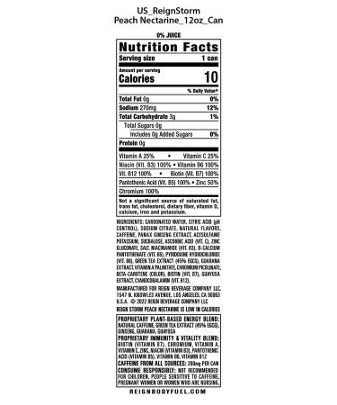 REIGN Storm Peach Nectarine Fitness & Wellness Energy Drink 12 Fl Oz - Pack of 12 - Buy Online on GoSupps.com