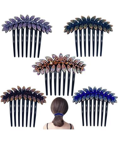 KuuGuu 5 PCS Leaf Hair Comb Rhinestone Hair Pins Hair Slide Combs Bride Hair Clips Bridal Wedding Headdress Hair Accessories for Women (Pattern 3)