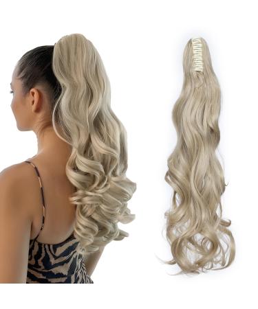 TESS Claw Clip in Ponytail Hair Extensions 24 Inches Curly Wavy Ponytail Extension Blond Hair Extensions Clip in Ponytail Blond for Women 150g