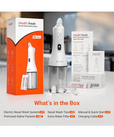 iHealth Electric Nasal Irrigation System for Adults & Kids Gentle Sinus Rinse for Rhinitis & Sinusitis Relief 400ml Easy-Clean Large Tank Water Temperature Measurement 30 Premixed Saline Packets 30 PCS - Buy Online on GoSupps.com