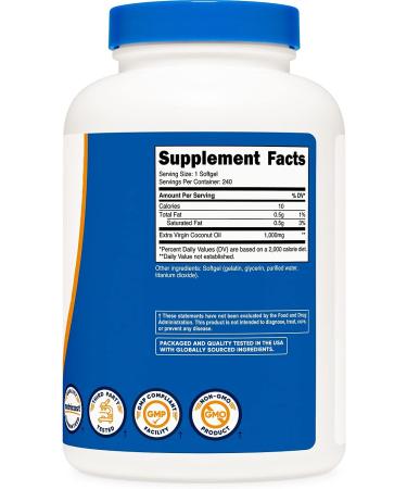Nutricost Coconut Oil Softgels 1000mg (240 ct) - Extra Virgin, Gluten Free, Non-GMO - Buy Online on GoSupps.com