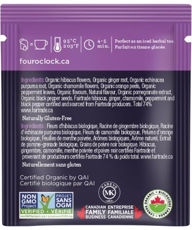 Four O'Clock Pomegranate Echinacea Herbal Tea Organic Fairtrade Non-Gmo Kosher Gluten-Free 6 Packs (96 teabags) - Buy Online on GoSupps.com