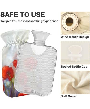 NAANLE 2L Hot Water Bottle with Lid - Transparent Poppy Seed Flower Design for Menstrual Cramps Pain Relief & Heat Therapy - Buy Online on GoSupps.com