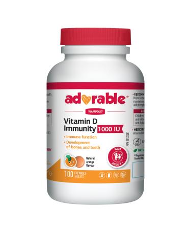 Wampole Adorable Vitamin D Immunity 1000 IU Helps Support Immune Function 100 chewable tablets For Children Age 3 and Up