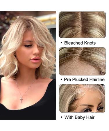 Belaved Ombre Blonde Highlight Brown Bob Wig 14 | Brazilian Remy Human Hair 4x1 Lace Front | Natural Hairline | Glueless 150% Density - Buy Online on GoSupps.com