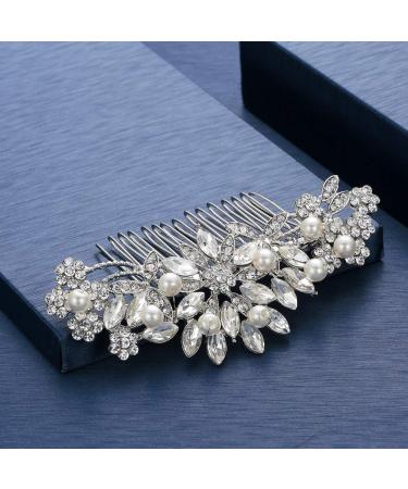 Hapibuy Crystal Wedding Hair Comb Bridal Hair Comb Pearl Wedding Headpiece Silver Hair Accessories