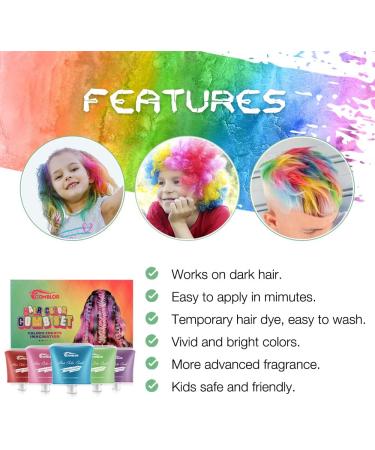 Comblor Temporary Hair Dye Kit - 5 Colors Hair Chalk for Dark Hair, Wash Out Hair Colour - Kids Gifts for Birthday & Holidays - Crazy Hair Day Set - Buy Online on GoSupps.com