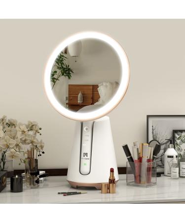 NeuType Round Mirror  Circle Mirror for Makeup  Vanity Mirror with Lights  Lighted Makeup Mirror with Magnification 10X 180 Rotation  3 Color Lighting Modes  White Circle Mirror for Bathroom 8in White