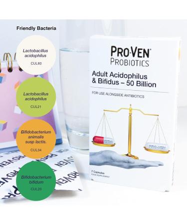 Pro-Ven Probiotics 50 Billion CFU - Digestive Health Supplement for Men and Women - Vegan & Multi Strain - 7 Capsules - Buy Online on GoSupps.com