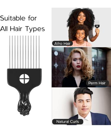Metal Afro Comb - Smooth & Sturdy Detangling Styling Hair Pick for Curly Hair - Home & Salon - Buy Online on GoSupps.com