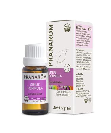 Pranarom - Sinus Formula Essential Oil Blend Organic Essential Oils for Health Essential Oils for Wellness Aromatherapy Essential Oils Certified Organic 15ml Sinus Formula 0.5 Fl Oz (Pack of 1)