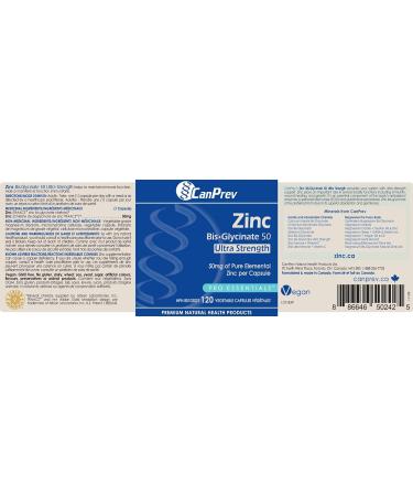 CanPrev Zinc Bis-Glycinate | 120 v-caps | Ultra Strength | 50mg of Pure Elemental Zinc per Capsule | Premium Natural Health Products - Buy Online on GoSupps.com