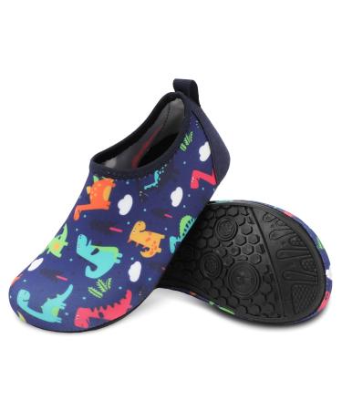JIASUQI Kids Boys Girls Water Shoes Quick Dry Barefoot Aqua Socks for Beach Swimming Pool 3.5/4.5 UK Navy Color Dinosau