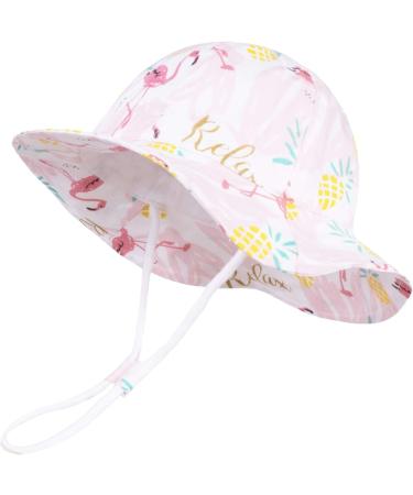LANGZHEN Baby Girls Beach Sun Hat with Chin Strap | Adjustable Toddler Kids Wide Brim Play Hat | Flamingo-Pink+White -Strawberry | 2-4 Years - Buy Online on GoSupps.com