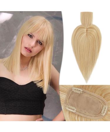 Ruwiss real hair hair topper for women crown topers with pony short wigs hair parts for thin hair 7.5 * 13cm silk base 100% real human hair clip in topper 30 cm 40g (blonde stroke) 30cm (with bangs) blonde highlights