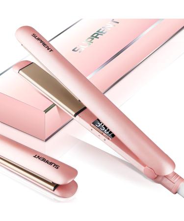 SUPRENT Hair Straightener 1 Inch Flat Iron- 2-in-1 Ceramic Straightens & Curls for Travel- Heats Up Fast- Hair Straightening Iron with 110-240V Dual Voltage and LCD Display- Pink
