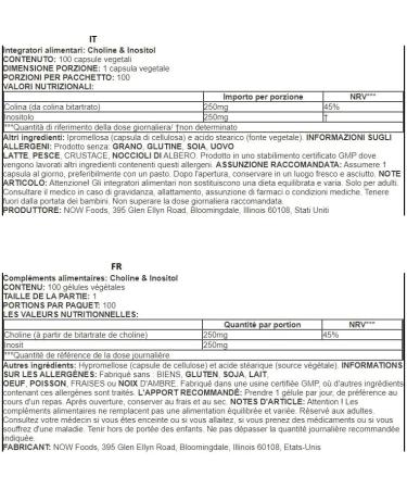 NOW Foods Choline and Inositol 500mg - 100 Capsules | Enhance Brain Health & Mood Support | International Shipping Available - Buy Online on GoSupps.com