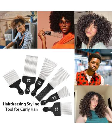 6 Pack Metal Afro Picks for Curly Hair - Hairdressing Tool for Styling Men and Women - Black - Buy Online on GoSupps.com