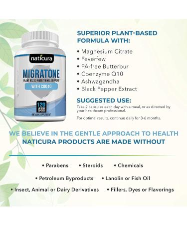 Migratone Migraine Relief Supplement - Natural Headache Support with PA-Free Butterbur, Magnesium, B Vitamins, CoQ10 & Feverfew - 120 Count - Buy Online on GoSupps.com