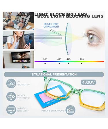 Amorays Oversize Square Vintage Reading Glasses for Women & Men - Anti-Blue Light +3.00 Presbyopia Readers in Yellowish Green - International Shipping Available - Buy Online on GoSupps.com