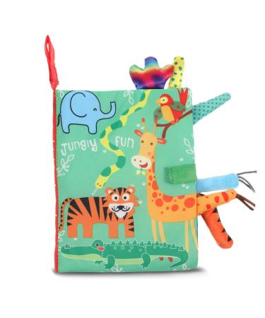 SOSPIRO Baby Cloth Books Quiet Book for Toddlers Soft Baby Books with 3D Animal Tails Safe Nontoxic Early Learning Babies First Books Gifts for 0-3 Year Old Toddlers(Jungle)