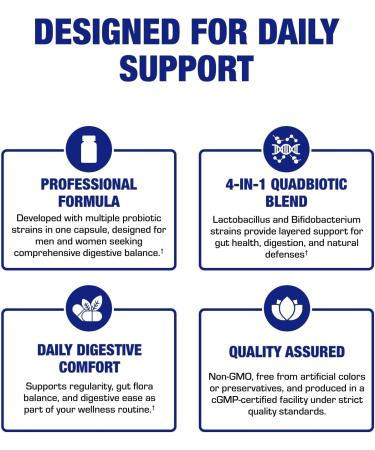 Advanced Digestive Probiotics for Women & Men - 4 in 1 Quadbiotic for Women & Men with Lactobacillus and Bifidobacterium Probiotics for Digestive Health Bloating and Constipation - 100 Servings - Buy Online on GoSupps.com