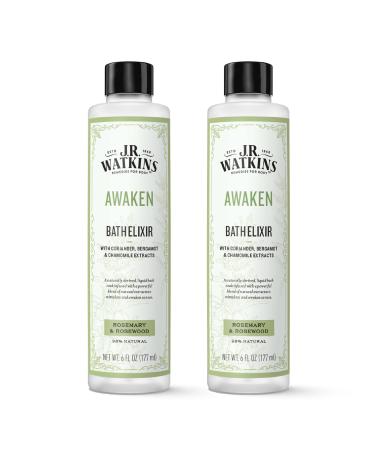 J.R. Watkins Awaken Bath Elixir Liquid Bath Soak Rosemary & Rosewood with Natural Extracts No Salt No Residue 6 oz (Pack of 2)