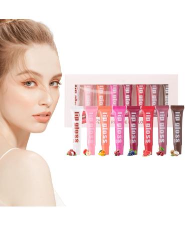 Flavored Lip Gloss Set for Girls 8 x Fruit Flavored Lip Oil for Lips Clear Lip Gloss in Different Fruity Flavors Long Lasting Repair Lip Gloss Moisturizing Lip Care