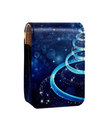 Travel Lipstick Organizer Case Lipstick Case Portable Makeup Bag With Mirror Abstract Christmas Tree Blue H874k1dhdh