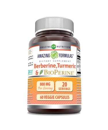 Amazing Formulas Berberine Turmeric & Bioperine 800mg Per Serving 60 Veggie Capsules Supplement | Non GMO | Gluten Free | Made in USA | Ideal for Vegetarians - Buy Online on GoSupps.com