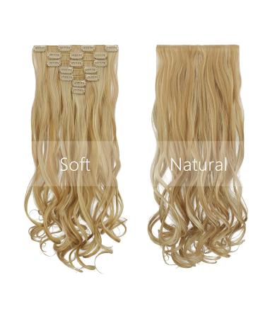 Feshfen 7-Part Clip-In Hair Extensions 50cm - Wavy Synthetic Hair in Strawberry Blonde & Bleach Blonde - 16 Clips for Women - Buy Online on GoSupps.com