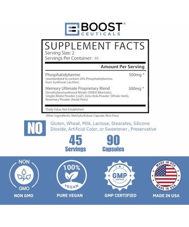 BoostCeuticals Phosphatidylserine 500mg Complex - Vegan Brain Sleep Support Supplement Phosphatidylserine 100mg Plus Ginko Biloba Gotu Kola & More No Stearates Non-GMO Gluten Free 90 Ct Clear - Buy Online on GoSupps.com