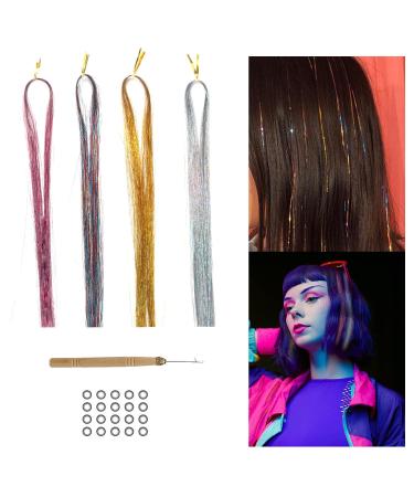 800 glitter strands of hair Lametta for hair 120 cm tinsel hair extensions glitter glitter strands hair extension fairy hair lametta hair extreme kit (multicolored)