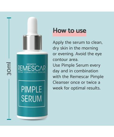 Remescar Pimple Serum 30ml - Reduce the Visibility of Beauty Pimples While Preventing New Ones - Salicylic Acid Tea Tree Oil and Cranberries - Spot Cream - Buy Online on GoSupps.com