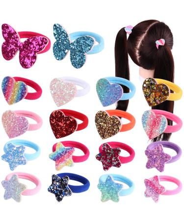 36 Pcs Toddler Hair Ties For Girls,Bow Hair Ties Cute Sparkle Seamless Rubber Band For Kids,Heart Star Butterfly Cartoon Cute Toddler Ponytail Holders In Pairs 36pcs-glitter hair tie