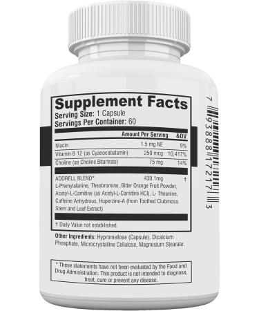 Addrell Energy Stimulant Pills - Natural Nootropic & Cognitive Enhancer for Mental Clarity | 180 Capsules - Study Supplement Alternative for Men & Women - Buy Online on GoSupps.com