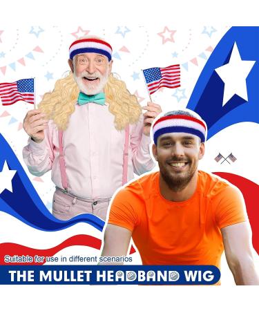 Mullet Wig USA Headband American Flag Style 4th of July Accessories - Blonde/Brown - Buy Online on GoSupps.com