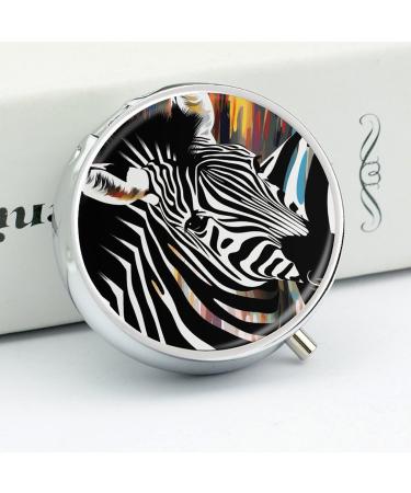 Round Zebra Print Pill Box - 3 Compartment Portable Medicine Organizer | Decorative Metal Pocket Pill Case - Buy Online on GoSupps.com