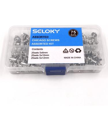 Seloky 75 Sets Silvery Chicago Screws Assorted Kit - 1/4, 3/8, 1/2 Inches - Metal Accessories for DIY Leather Decoration and Bookbinding - 150 Pieces - Buy Online on GoSupps.com