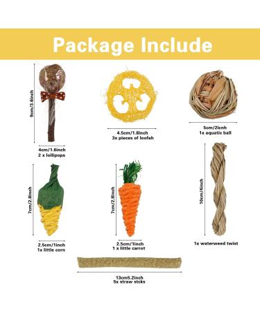 AKlamater 14Pcs Rabbit Chew Toys Natural Sticks for Rabbits Loofah Wood Grass Ball String for Rabbits Guinea Pig Hamsters Chinchilla - Buy Online on GoSupps.com