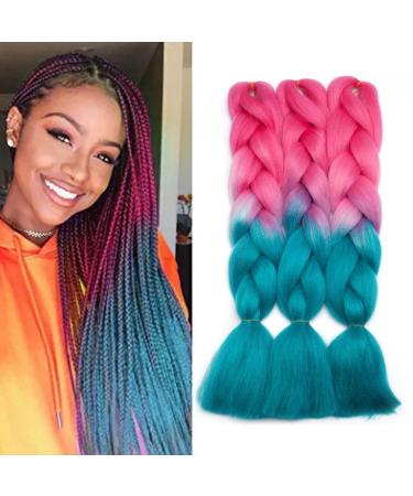 Tess Braids Extensions Blue 60 cm Jumbo Braids KanCalon Kunsthaar for the single-leased box braids hair extension braid 100g/bundle of ombre hair braids extension (1 piece-rosa/blue) 60 cm (1 piece) pink/blue