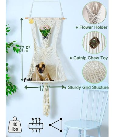 Macrame Cat Hammock with Flower Holder, Cat Bed, Cat Shelf, Catnip Toy - Hanging Kit Included - Buy Online on GoSupps.com