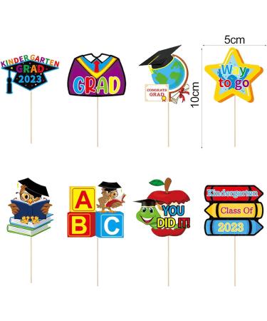 2023 Kindergarten Graduation Cupcake Toppers with Bamboo Sticks - Colorful and Clear Print Cake Decoration Picks for Party Multicolor - Buy Online on GoSupps.com