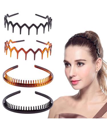 DonLeeving 4 Pcs Plastic Tooth Hair Comb Headband  Comfort Wavy Toothed Hairband  Hard Headbands for Women Men Girls  4 Styles Style 1