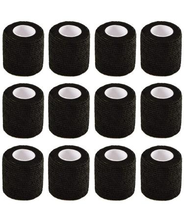 Black Self Adhesive Bandage Wrap 2" | 12 Rolls x 5 Yards Stretch Self-Adherent Tape Vet Cohesive Bandage, First Aid Tape for Sports, Wrist, Ankle, Athletic, Sprains & Swelling Black 2 Inch