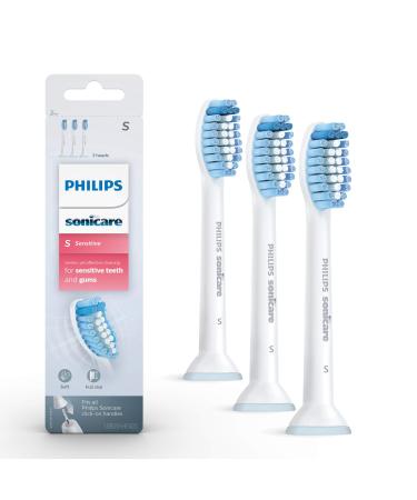 Philips Sonicare Genuine Sensitive Replacement Toothbrush Heads for Sensitive Teeth, 3 Brush Heads, White, HX6053/64