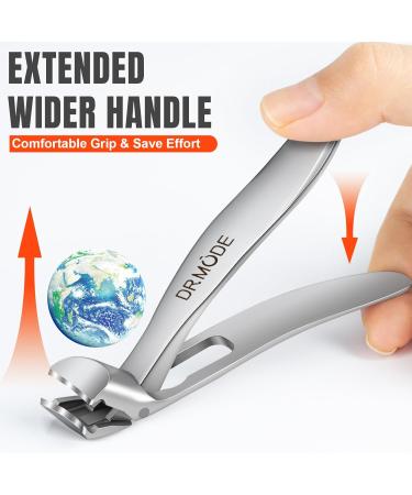 Drmode Ergonomic Nail Clipper for Thick Nails - Premium Steel Wide Jaw Clipper with Collector Sharp Angle Head for Seniors & Men - Silver 2.0 - Buy Online on GoSupps.com