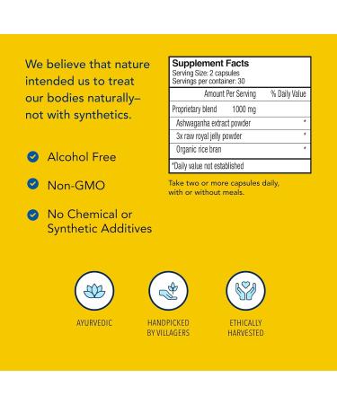 NORTH AMERICAN HERB & SPICE Ashadrene - 60 Capsules - Ashwagandha Extract Fortified with Royal Jelly - Non-GMO - 30 Servings - Buy Online on GoSupps.com