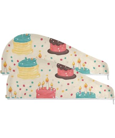 Super Absorbent Birthday Cakes Hair Towel 2 Pack - Quick Dry Hair Turbans for Women & Girls - Buy Online on GoSupps.com